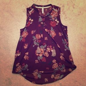 Maroon Floral Tank Top with Tassels